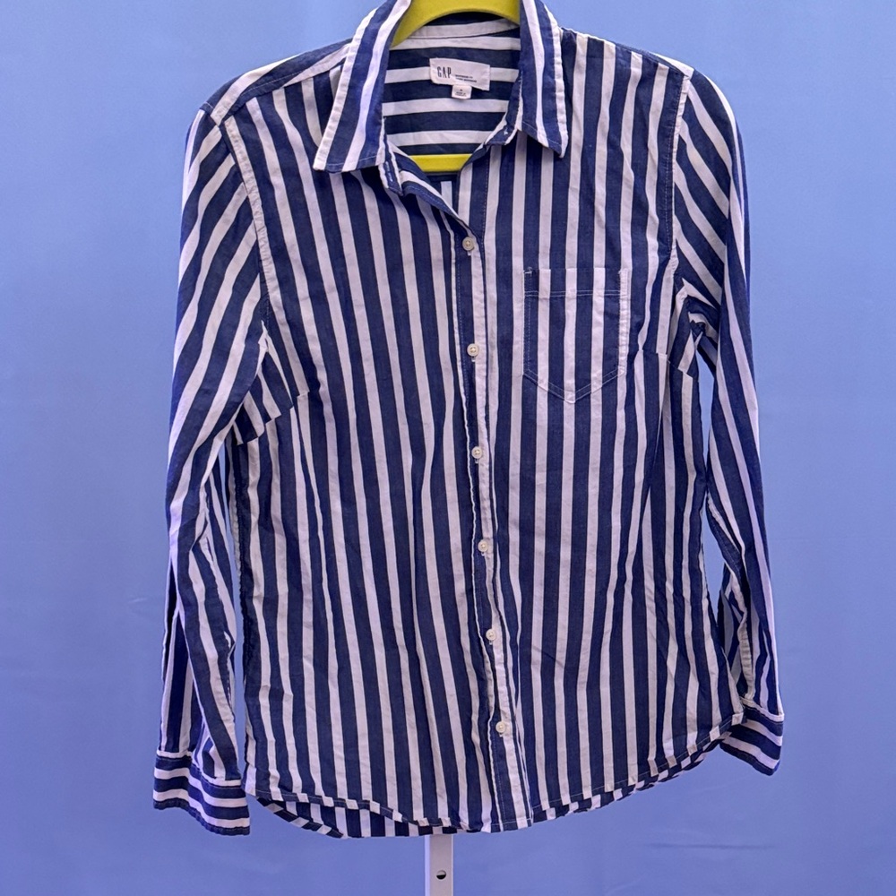 GAP Navy and White Striped Casual Shirt